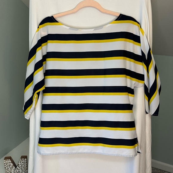 Loft Mid-Sleeve Striped Yellow and Black Women's Top Blouse Size Medium - Picture 1 of 6